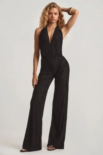 Tulay Devoré halterneck-utskjæringsjumpsuit med åpen rygg i svart