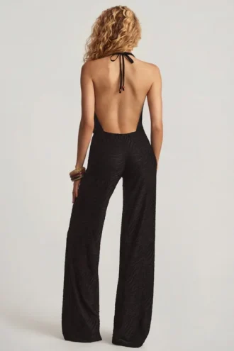 Tulay Devoré halterneck-utskjæringsjumpsuit med åpen rygg i svart