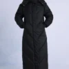 Vanntett lang parkas med hette i svart