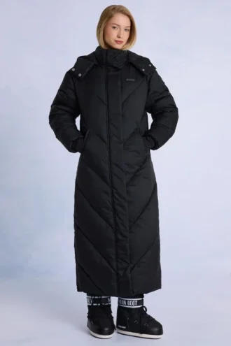 Vanntett lang parkas med hette i svart