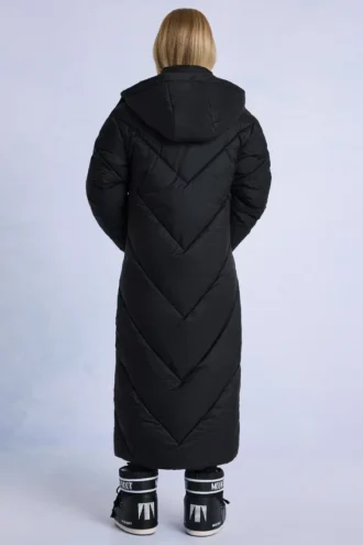 Vanntett lang parkas med hette i svart