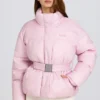Vanntett, oversized skijakke med belte i Powder Pink