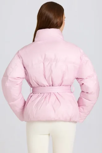 Vanntett, oversized skijakke med belte i Powder Pink