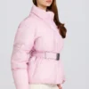 Vanntett, oversized skijakke med belte i Powder Pink