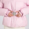 Vanntett, oversized skijakke med belte i Powder Pink