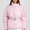 Vanntett, oversized skijakke med belte i Powder Pink