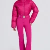 Vanntett, polstret skidress med belte i magenta rosa