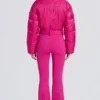 Vanntett, polstret skidress med belte i magenta rosa