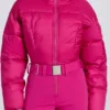 Vanntett, polstret skidress med belte i magenta rosa