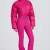 Vanntett, polstret skidress med belte i magenta rosa