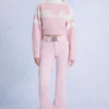 Vanntett skibukse med belte i Powder Pink