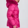 Vanntett skijakke med hette i imitert pels i magenta rosa