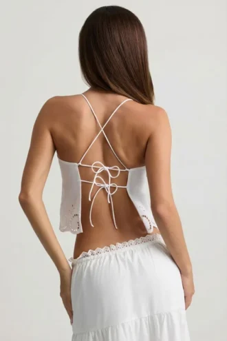 Vasilia Cutwork ryggløs bomullspoplin-camisole-top i hvitt
