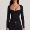 Vayla Soft Jersey Sweetheart Ruched Long-Sleeve Top i svart