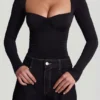 Vayla Soft Jersey Sweetheart Ruched Long-Sleeve Top i svart