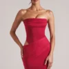 Veda Bandeau Bodycon minikjole i kirsebærrød