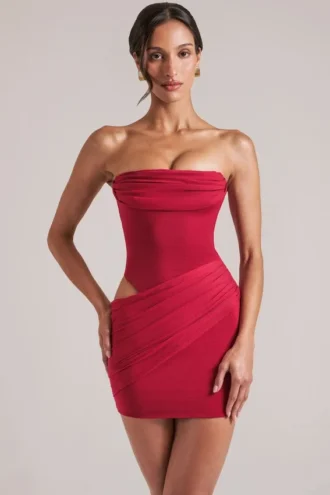 Veda Bandeau Bodycon minikjole i kirsebærrød