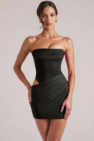 Veda bandeau bodycon minikjole i svart