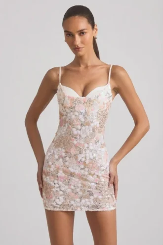 Velena minikjole med pyntet camisole-top i elfenben