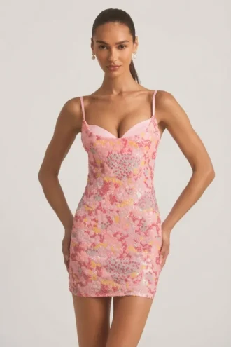 Velena pyntet camisole bodycon minikjole i rosa
