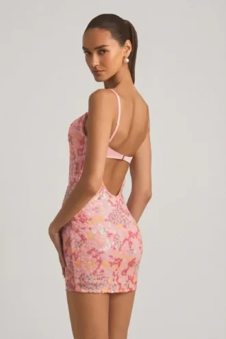 Velena pyntet camisole bodycon minikjole i rosa