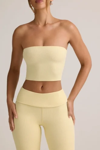 Verna Modal stroppeløs crop-top i smørkremgul