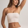 Verna Modal stroppeløs crop-top i stripet mønster