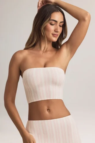 Verna Modal stroppeløs crop-top i stripet mønster