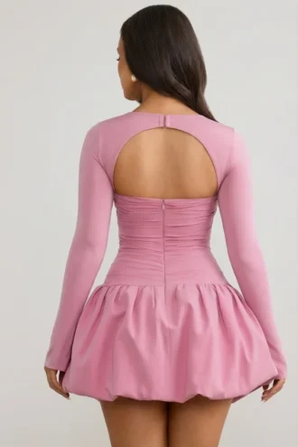Viola langermet minikjole med boblekant i mauve