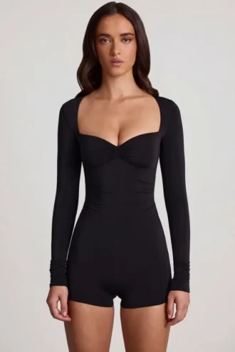 Vionne Soft Jersey Sweetheart langermet miniplaysuit i svart