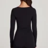 Vionne Soft Jersey Sweetheart langermet miniplaysuit i svart