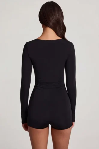 Vionne Soft Jersey Sweetheart langermet miniplaysuit i svart