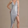 Vivienne Premium Embellished Plunge Asymmetric Maxikjole i sølv