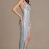 Vivienne Premium Embellished Plunge Asymmetric Maxikjole i sølv