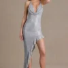 Vivienne Premium Embellished Plunge Asymmetric Maxikjole i sølv