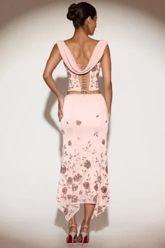 Winika pyntet midjehøy midilang skjørt med hanky-hem i rosa