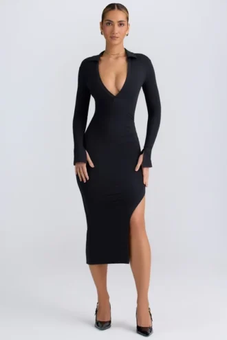 Yael Modal Plunge V-Neck Midaxi-kjole i svart