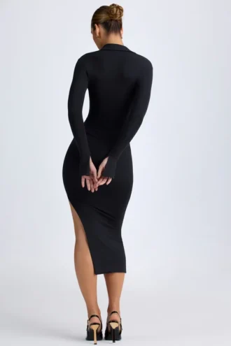 Yael Modal Plunge V-Neck Midaxi-kjole i svart