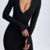 Yael Modal Plunge V-Neck Midaxi-kjole i svart