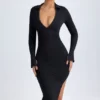 Yael Modal Plunge V-Neck Midaxi-kjole i svart