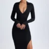 Yael Modal Plunge V-Neck Midaxi-kjole i svart