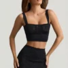 Yolanda Pointelle-strikket crop-top i svart