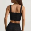 Yolanda Pointelle-strikket crop-top i svart