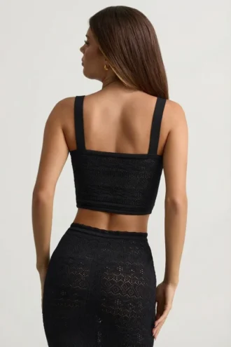 Yolanda Pointelle-strikket crop-top i svart