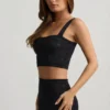 Yolanda Pointelle-strikket crop-top i svart