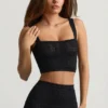 Yolanda Pointelle-strikket crop-top i svart