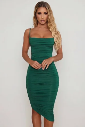 You’re My Type Cowl Neck Ruched Bodycon Midi Kjole i grønt