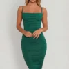 You’re My Type Cowl Neck Ruched Bodycon Midi Kjole i grønt