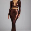 Zahra mid-rise metallisk jersey-kjoleskjørt i kobberbronse