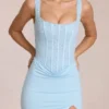 Zalia Lace Corset Maxikjole i Powder Blue